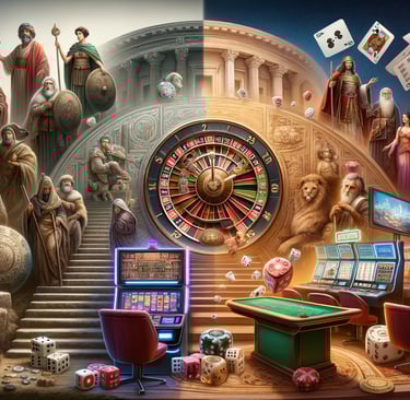 Evolution of gambling from ancient dice to online casinos.