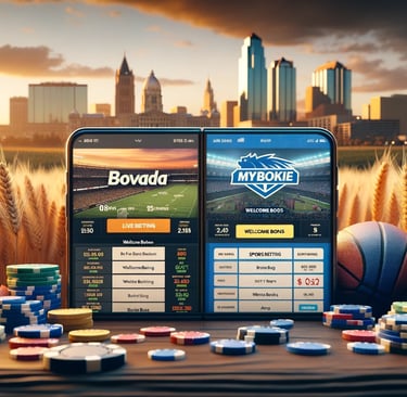The photorealistic image showcasing a head-to-head comparison between Bovada and MyBookie