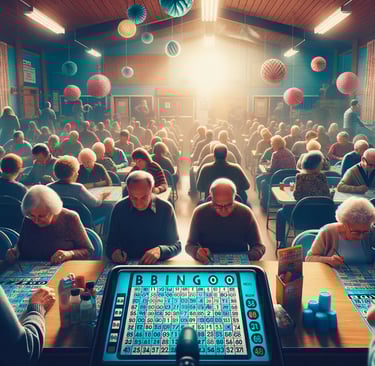 Community bingo night with eager participants of all ages.
