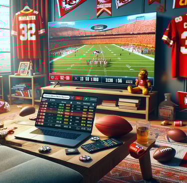 Living room with Chiefs game and betting odds