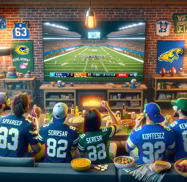 group of friends in Kansas watching a Thursday Night Football game together.