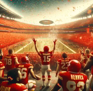 an iconic moment of celebration at Arrowhead Stadium, filled with the Chiefs' triumph and unity