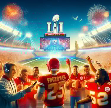 Dynamic and vibrant scene at the Pro Bowl 2025, featuring enthusiastic Kansas City Chiefs fans