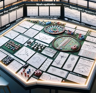 Various game theory models and strategies used in gambling, featuring diagrams and charts of concept