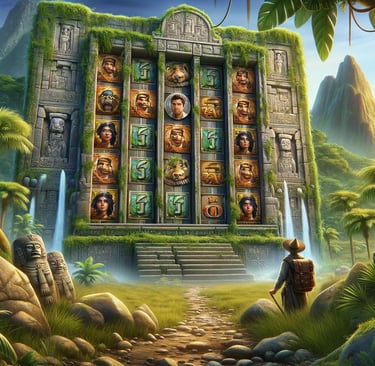 Slot game Gonzo's Quest with Gonzo in South American jungles and ancient temples.