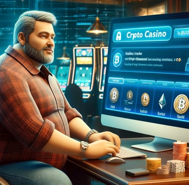 Middle-aged man with a larger body playing in a crypto casino