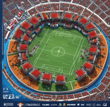 a soccer field with a soccer field and a stadium