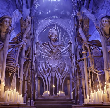 a church altar with candles and candles
