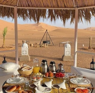 morocco sahara a table with a table cloth covered in food