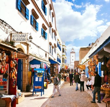 morocco essaouira a narrow alley with shops and shops on the side of a street