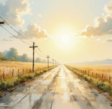 a road with a sunset