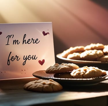 cookies and a card saying i'm here for you