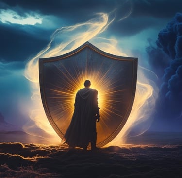 a man in a cloak with a shield