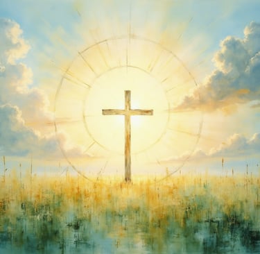a cross in the middle of a bright field