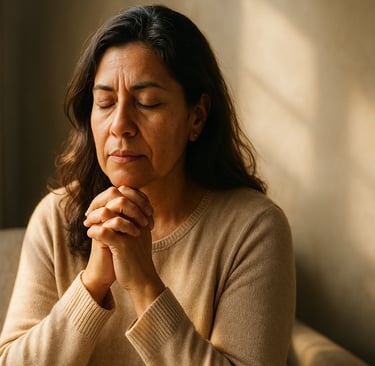 a woman praying inside a room