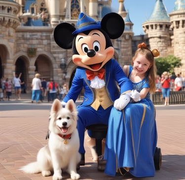 A festive display with large, wrapped gift boxes in red and gold suspended in front of an arched building entrance. A person in a white jacket stands next to a decorative column that has a message written on it. Behind them is a large gingerbread man figure and other holiday decorations.
