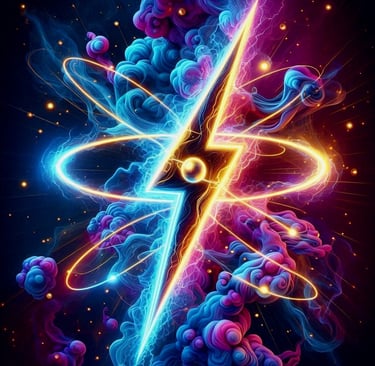 lightning & atoms create a universe; the logo of a storms is cioming LLC