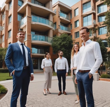 A building with multiple stories features the word 'RICHMAN' in illuminated letters on its rooftop. The sky above is a blend of vibrant pink and purple hues, suggesting either sunrise or sunset, casting a dramatic backdrop.