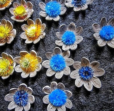 Blue center flower,yellow center flower of recycled paper 
