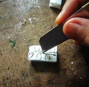 Design leaf on the recycled foam for stamp 