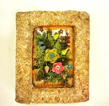 Recycle paper flower framed with pumpkin seed husk frame 