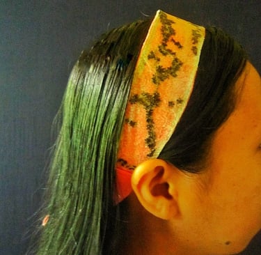Recycled plastic hair band when used 