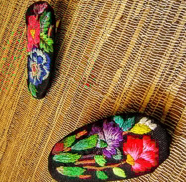 Recycled fabric blossom hand embroidery 