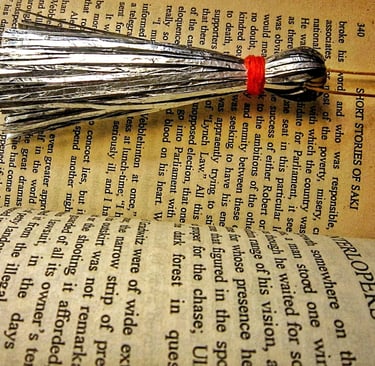 Recycle plastic silver tassel on the book