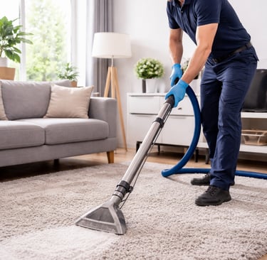 Agent de nettoyage Clean'G qui nettoie un tapis à Rennes