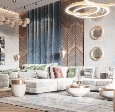 Interior 3D visualization of modern living room