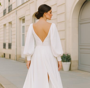 mariée de dos devant batiment
