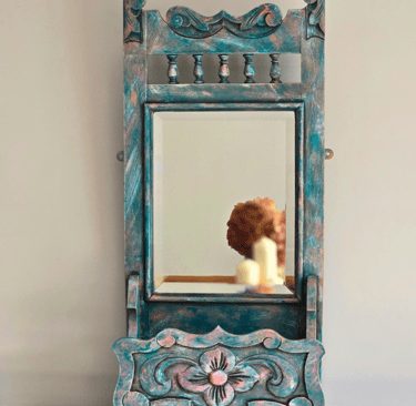 Mahogany wall mirror upcycled in a Boho style