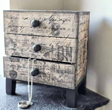 Small jewellery box , decoupaged in a vintage style and painted with Fusion Mineral Paint - Ash