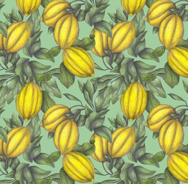 Hand-drawn Lemons Pattern with a green background