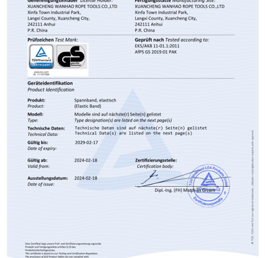 Elastic rope GS certificate