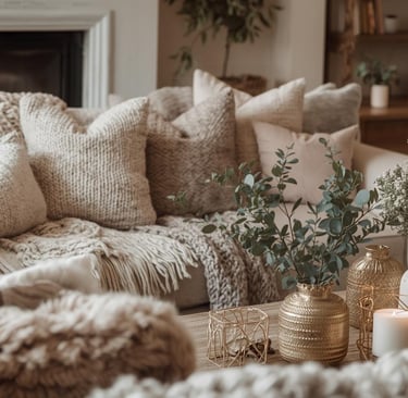 homey and cozy living room with a couch and a table that will warm you up