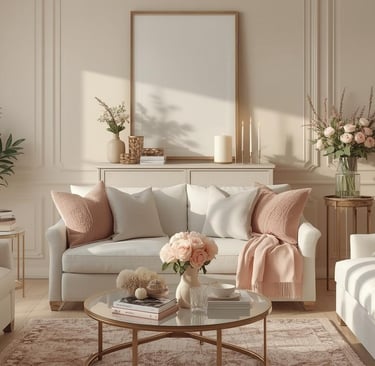 A subtle living room with pink Valentine’s décor