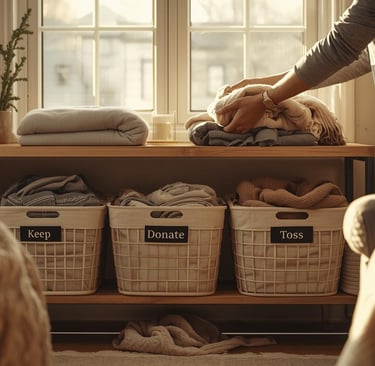 keep, donate, toss, organizing clothes