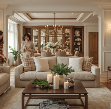 Holiday guests in a living room