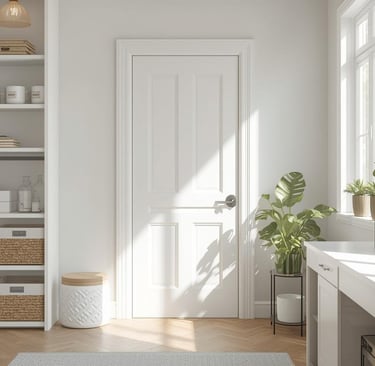 Neatly arranged home organization tools like bins, labels, and dividers.