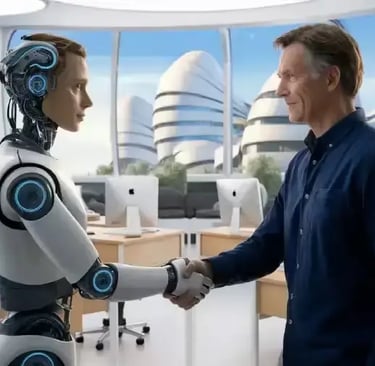 robot humanoide serrant la main d'un homme