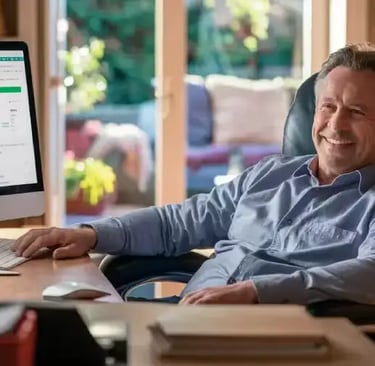 Un homme souriant en voyant ses ventes sur le net