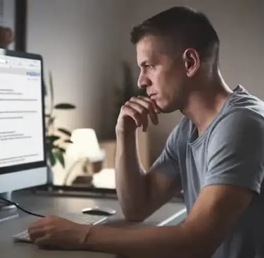 Un jeune homme rédigeant un article de blog