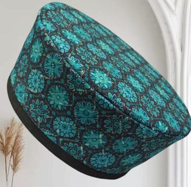 a hat - top hat with a blue and green floral pattern