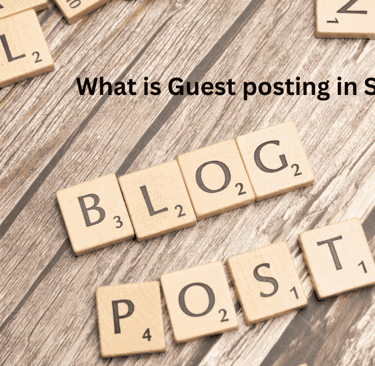 Scrabble letter tiles arranged on a wooden surface spelling “BLOG POST,” with the text “What is Gues