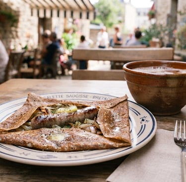 galette saucisse accompagnée d'une bolée de cidre breton