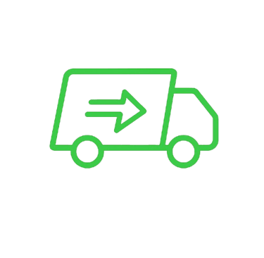 Laundry icon of delivery truck with arrow, representing fast garment collection & doorstep delivery