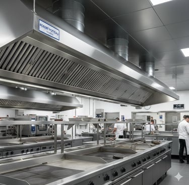 photo d'une hotte de cuisine de restaurant après sont nettoyage