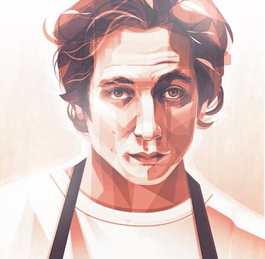 Esta obra es un retrato ilustrado del actor Jeremy Allen White, conocido por su intensidad emocional