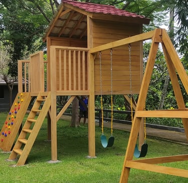 a wooden swing set with a wooden swing set in denpasar bali